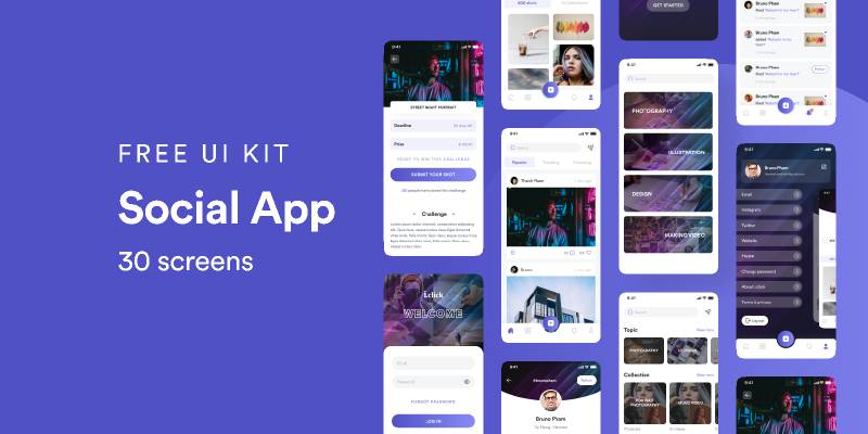 ✏️ Social App - Free UI Kit Figma
