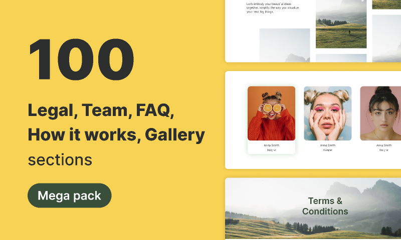100 - FAQ, Team, Legal, Gallery Figma Element
