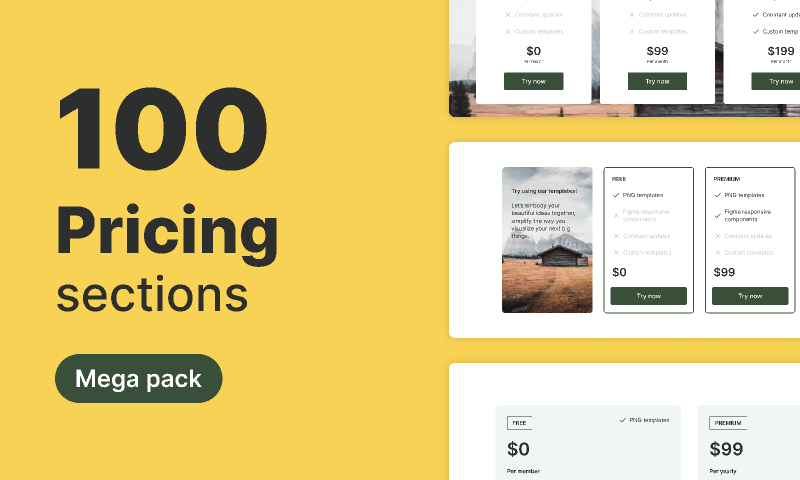 100 Pricing Sections Mega Pack Figma UI Kit