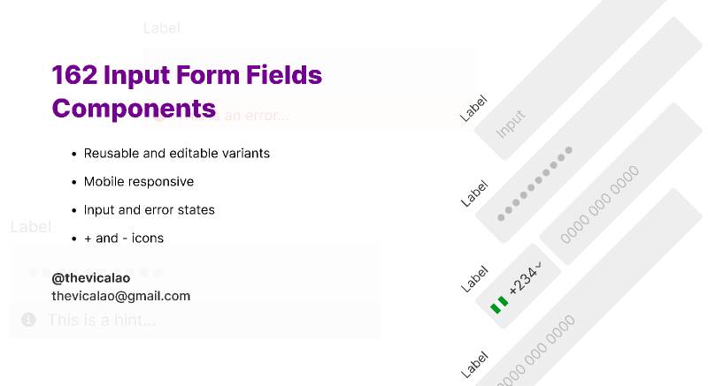 162 Input Form Fields Components Figma Template
