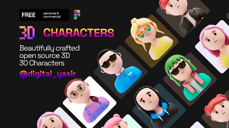 30 3D Characters Figma Illustrations