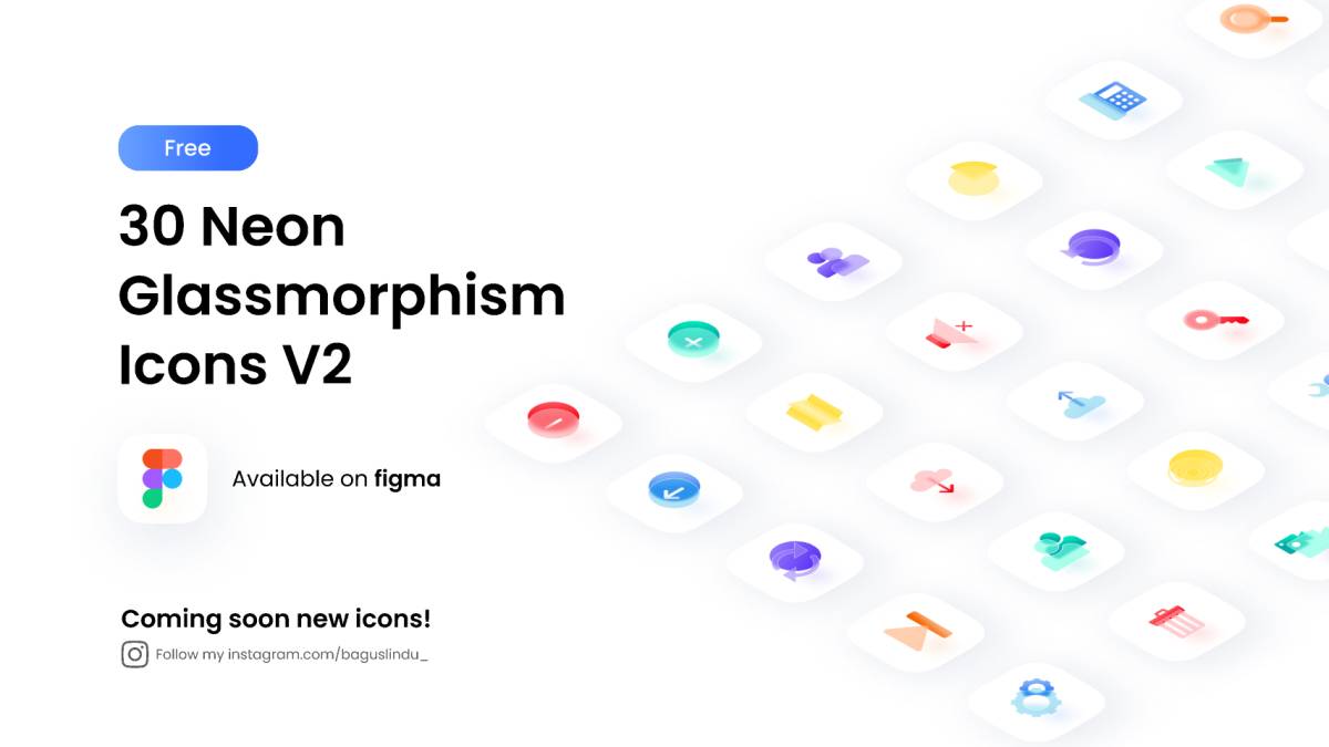 30 Free Neon Glassmorphism V2 Figma Icons