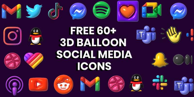 3D Balloon Social media icons figma resource