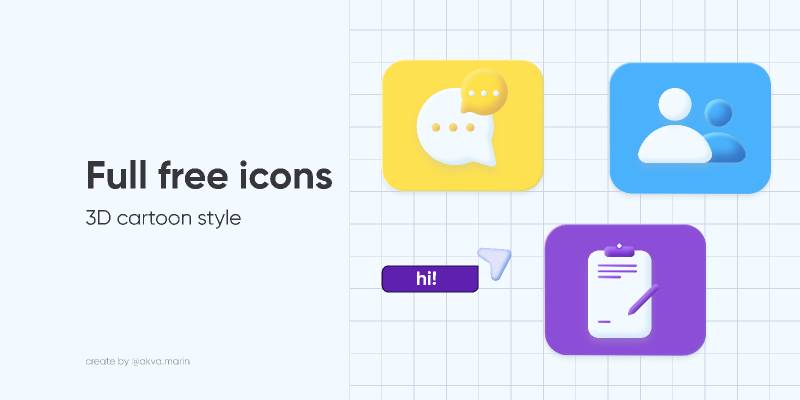 3D cartoon style icons figma ui kit