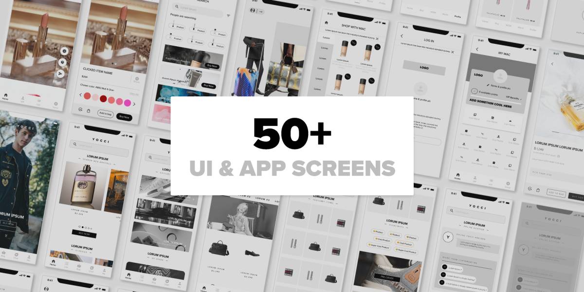 50+ UI App Screens Wireframes (Auto Layout) Figma Mobile Template