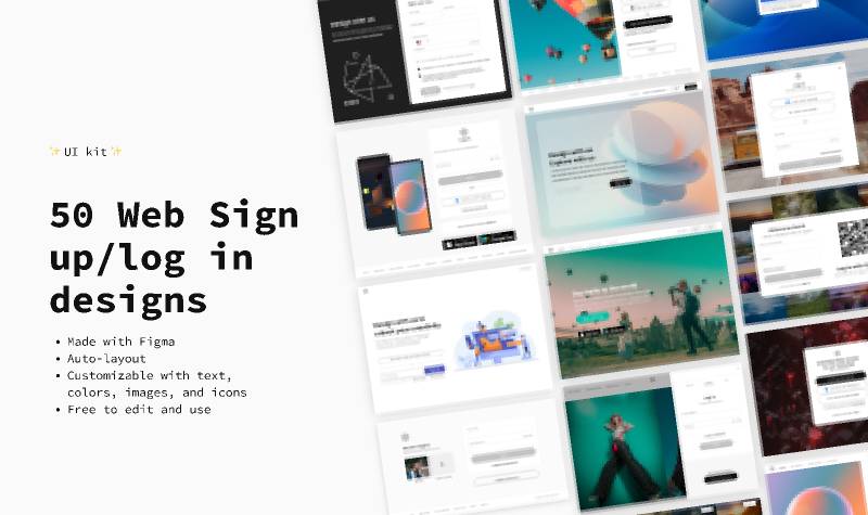50 Web Signup Login designs figma ui kit