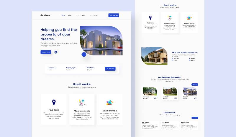 A real estate landing page figma website template
