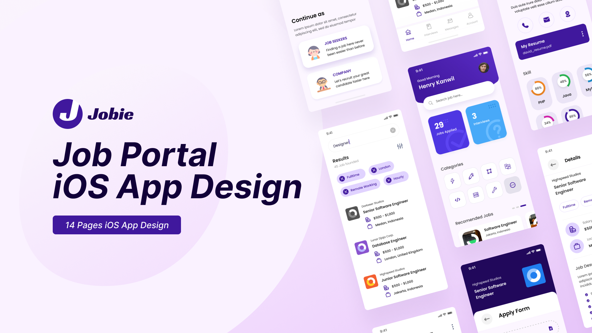 (FREE) Jobie - Job Portal iOS App Design UI Template | UI4Free