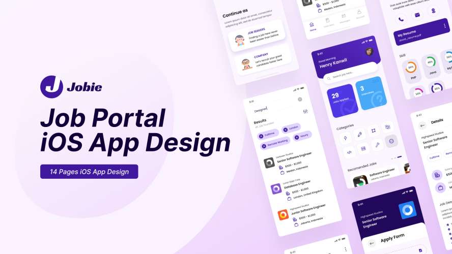 (FREE) Jobie - Job Portal iOS App Design UI Template