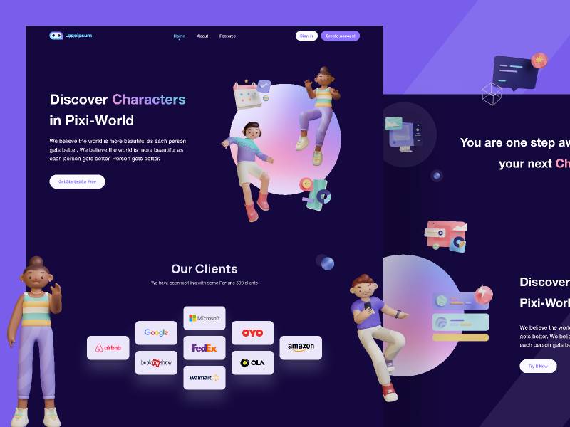 Animated 3D Figma landing Page