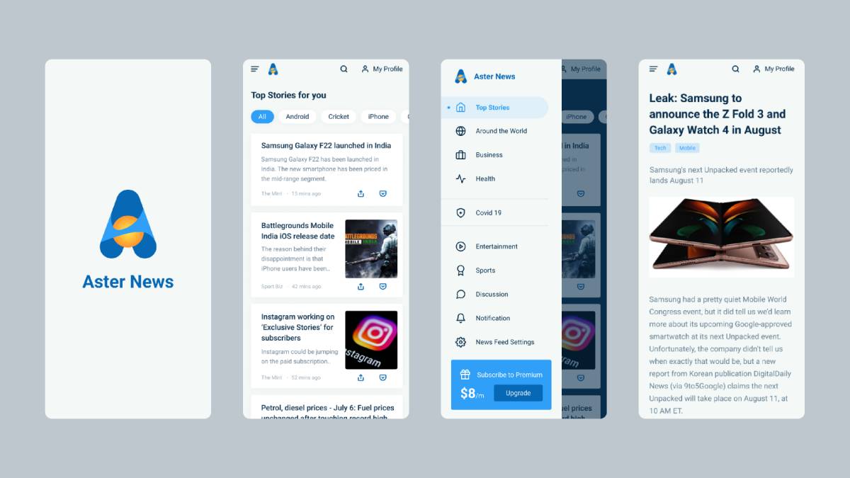 Aster News - Figma mobile app