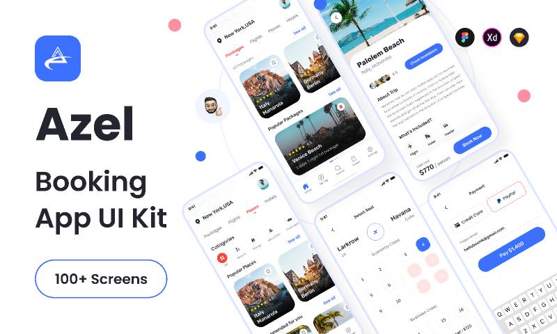 Booking App UI Kit Design Figma Free