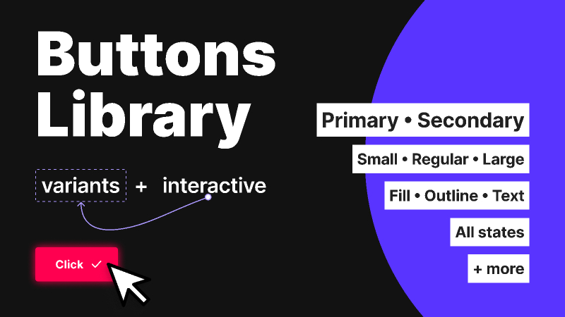 Buttons Library - interactive with variants Figma Free Ui Kit