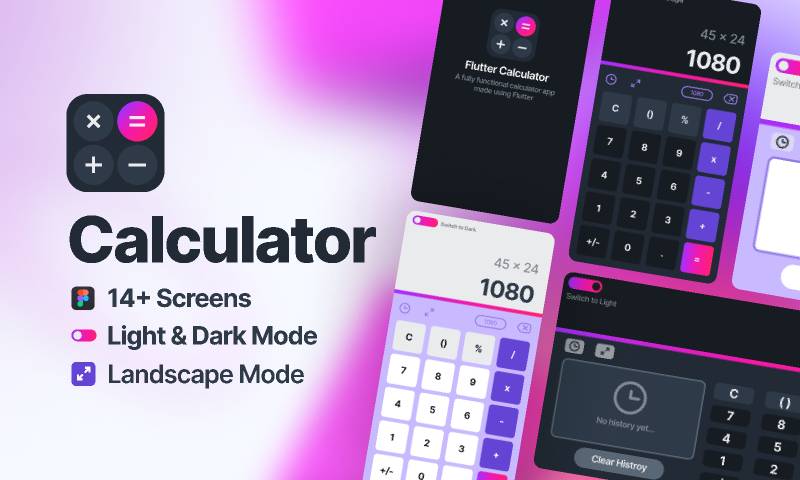 Calculator App UI Kit with Dark Mode Figma Mobile Template