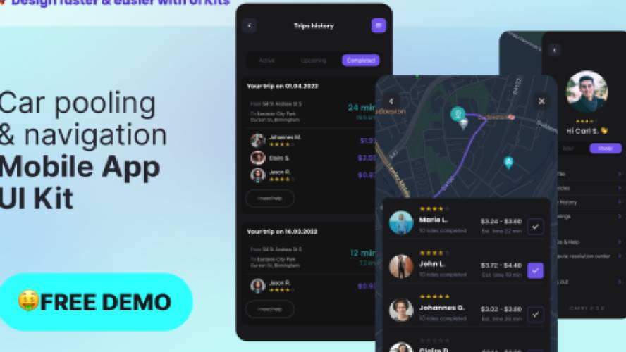 Car Pooling & Navigation UI Kit Figma Mobile Template