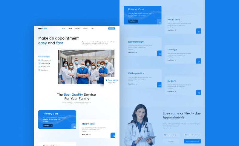 Clinic landing page figma free website template