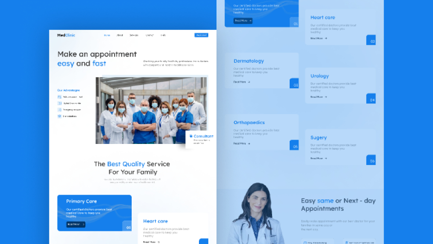 Clinic landing page figma free website template