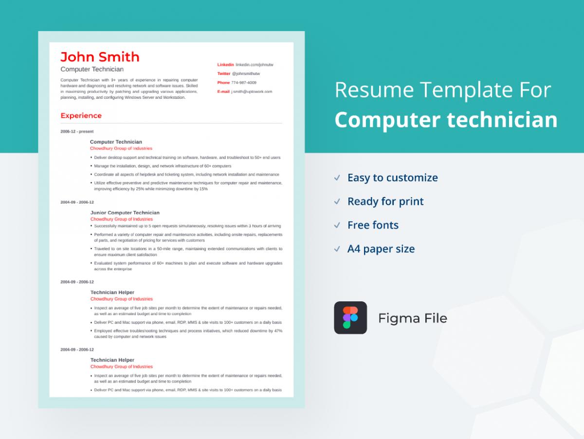 Computer Technician Resume Template Figma