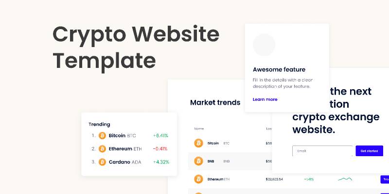 Crypto Responsive Website Template (Export HTML) Figma Template