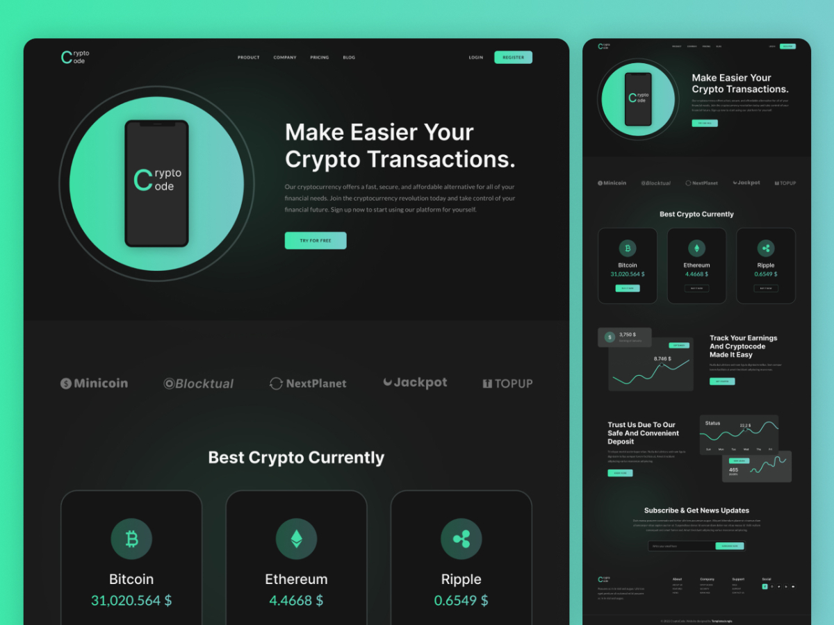 CryptoCode – Free Cryptocurrency Figma Website Design