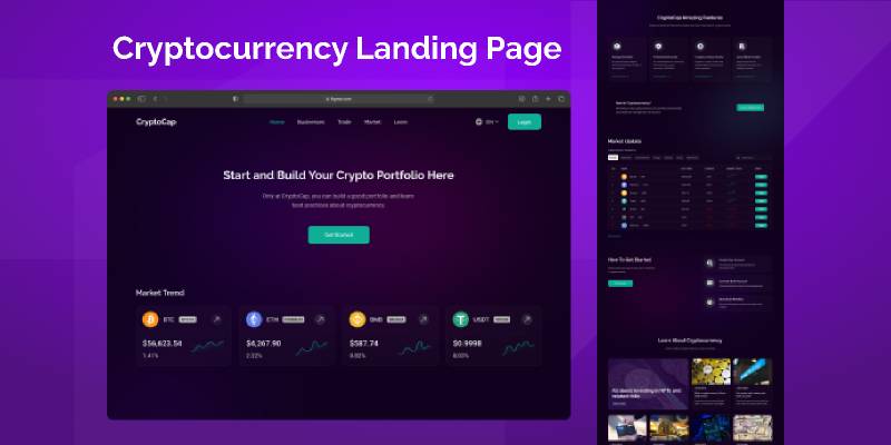 Cryptocurrency Figma Landing Page - Dark Mode