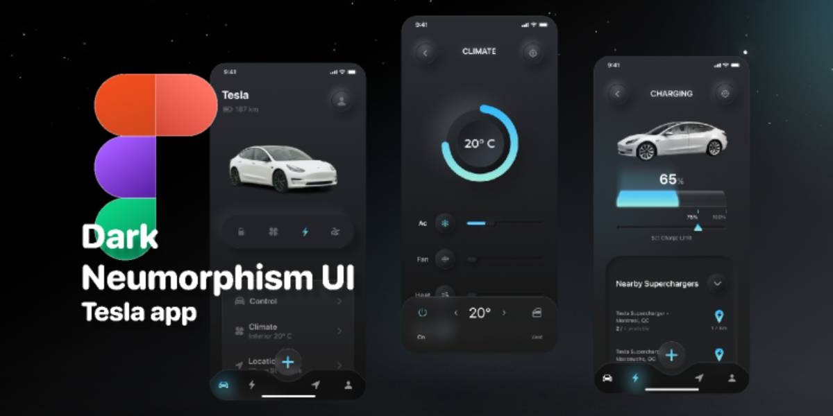 Dark Neumorphism UI Tesla app
