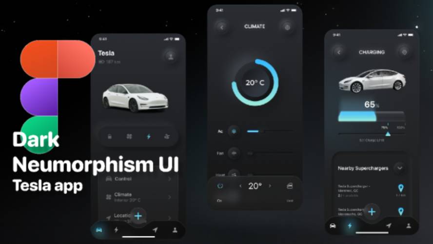 Dark Neumorphism UI Tesla app