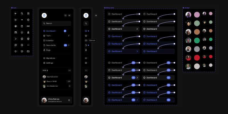 Dark-themed navigation Figma Template