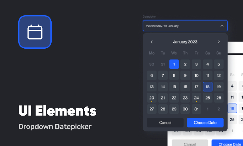 Dark UI Elements Dropdown & Calendar Template