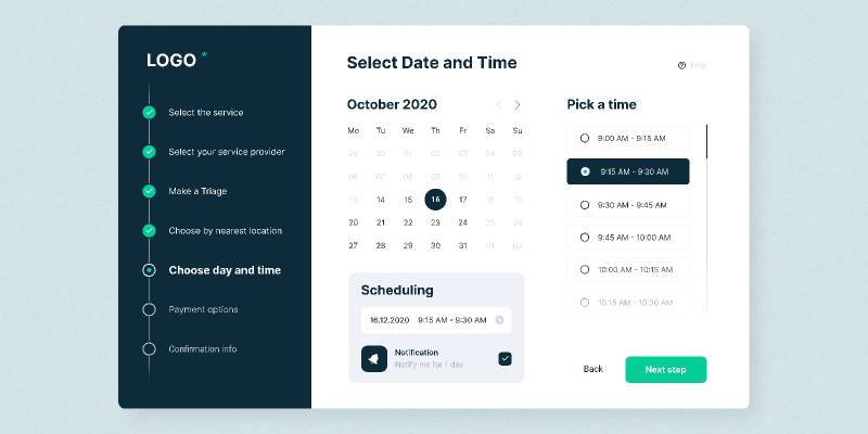 Dashboard Pick Day and Time Figma Free Ui Kit