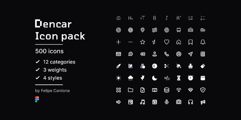 Dencar Icon Pack - 500 FREE icons Figma Template