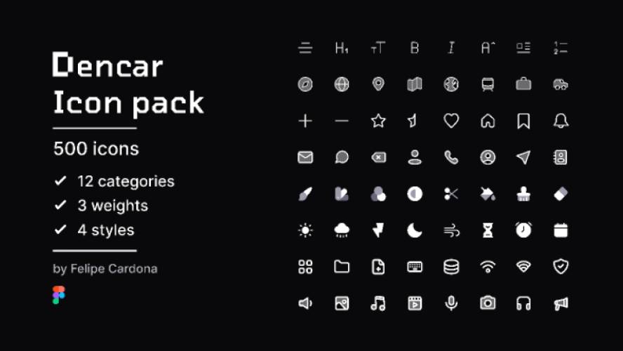 Dencar Icon Pack - 500 FREE icons Figma Template