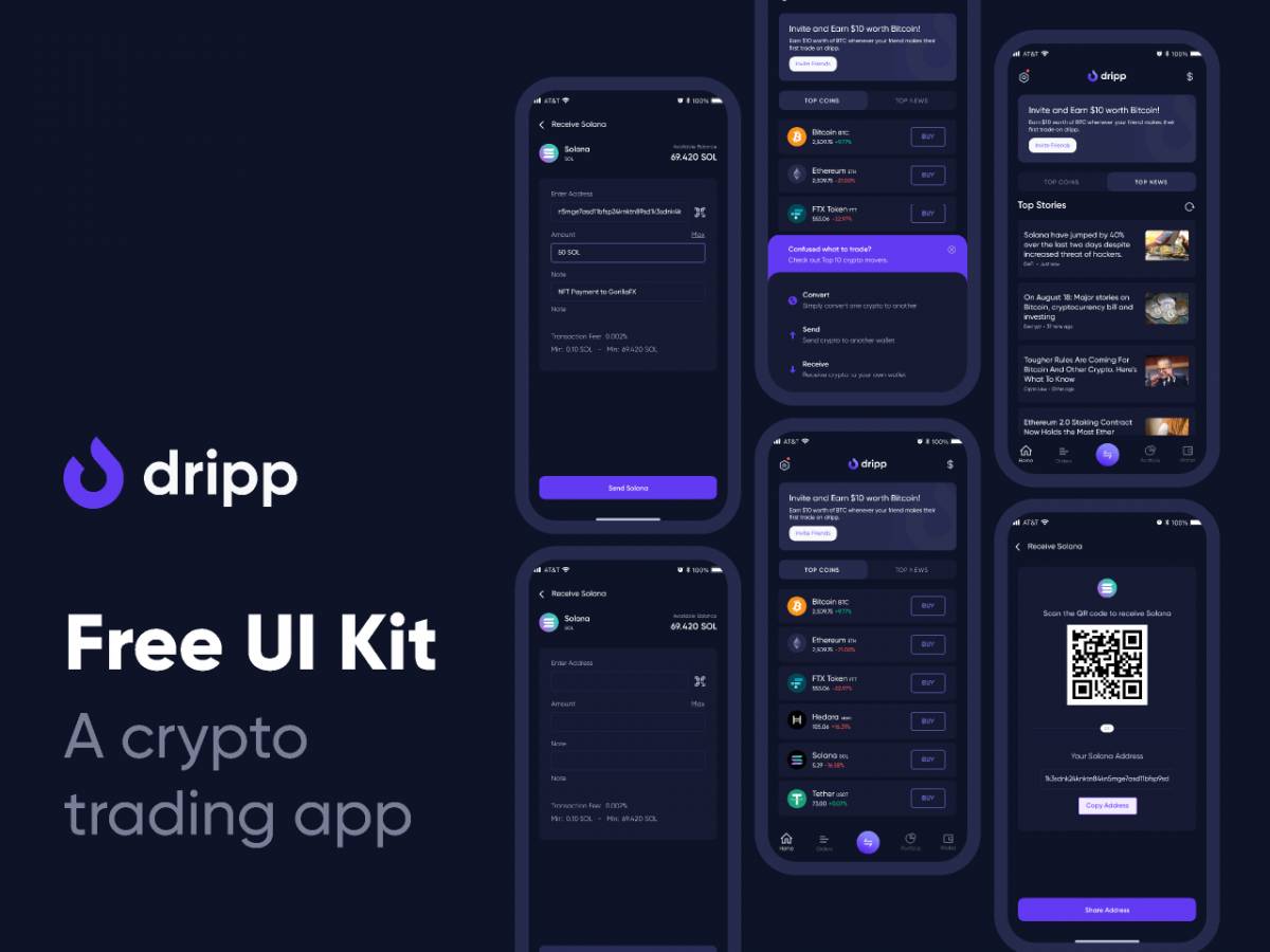 Dripp - UI Kit Crypto Trading App Figma Template