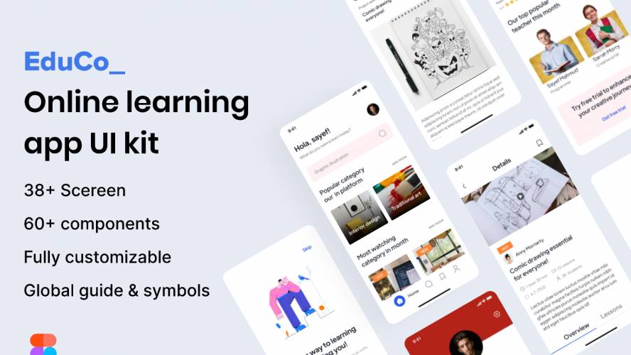 E-learning app for UI kit Figma Free