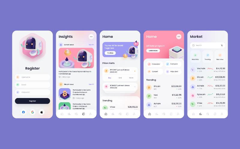 E-Robo Wallet – Crypto iOS UI Kit Figma Mobile Template