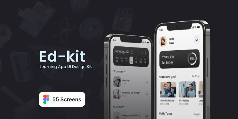 Ed-tech Learning App UI Design Kit Figma Free Download