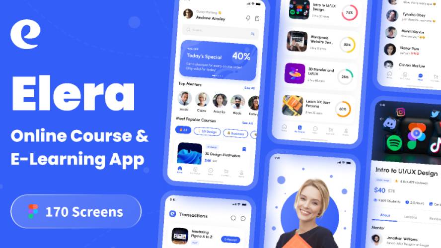 Elera - Online Course & E-Learning App Figma Mobile Template