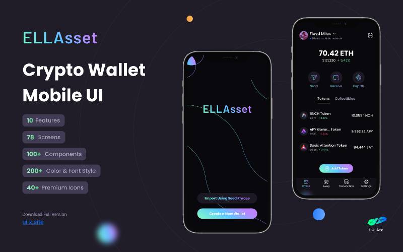 ELLAsset - Crypto Wallet Mobile UI figma | UI4Free