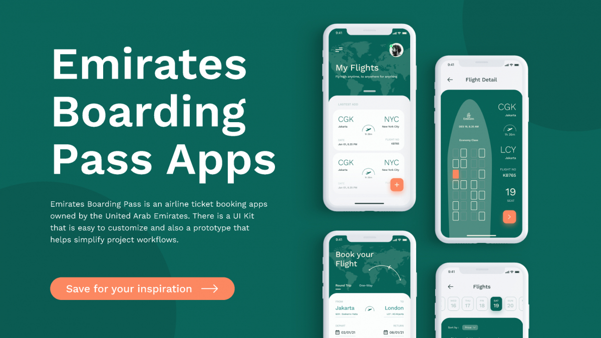 Emirates Boarding Pass App UI Kit Figma
