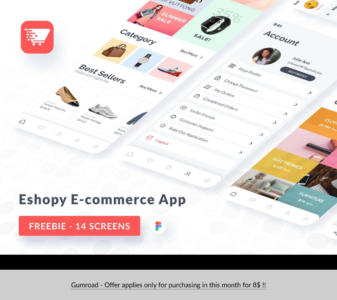 EShopy App UI Kit Figma Template Free