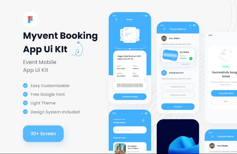 Event mobile app ui kits Freebie