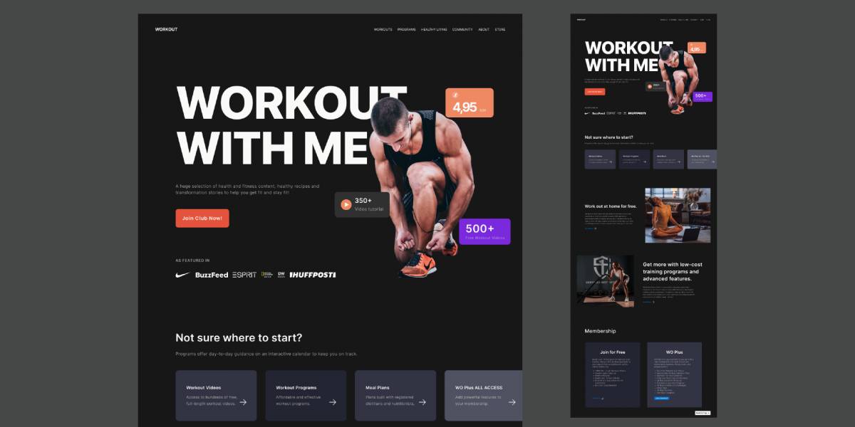 Exploration Workout & Fitness Landing Page Figma Template