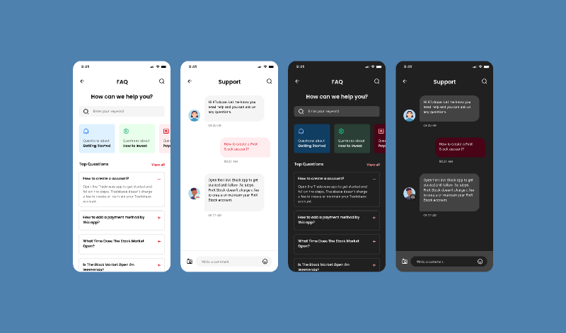 FAQ Support & Chat Free Figma Mobile App Template