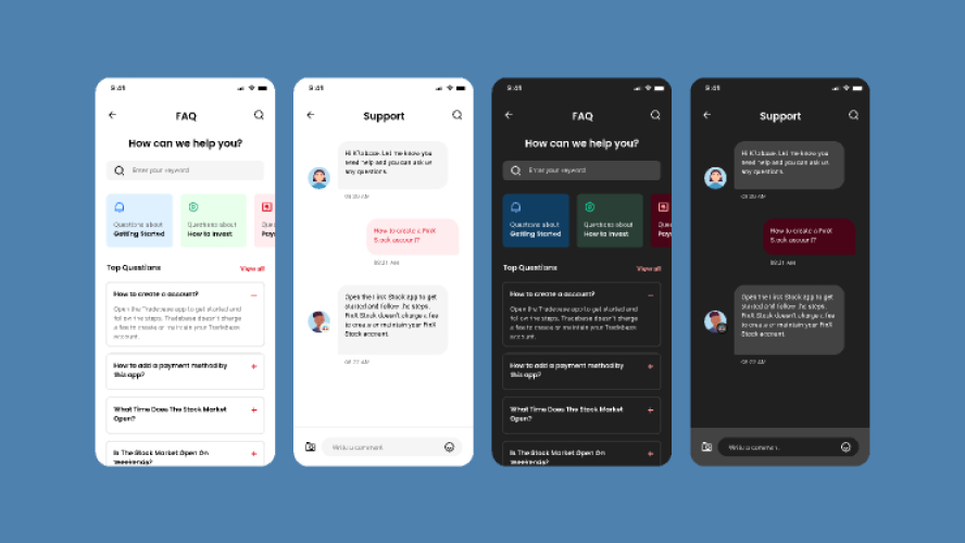 FAQ Support & Chat Free Figma Mobile App Template