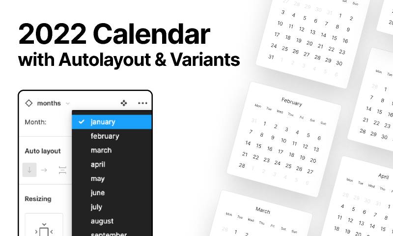 Figma 2022 Calendar, Autolayout Component with Variants