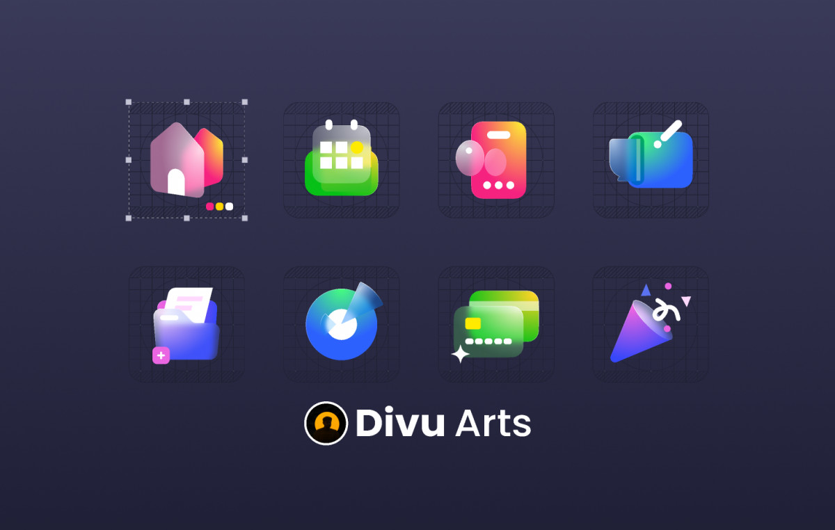 Figma 3D Glass - Icons With Grid