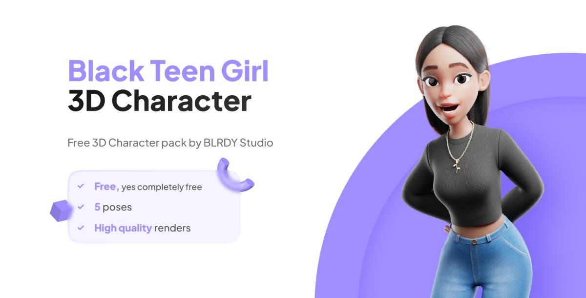 Figma Black Teen Girl 3D Character