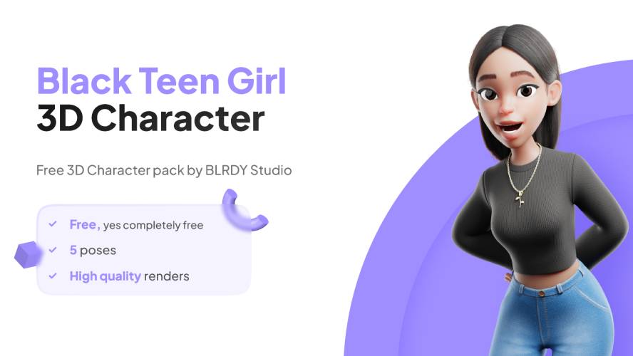 Figma Black Teen Girl 3D Character
