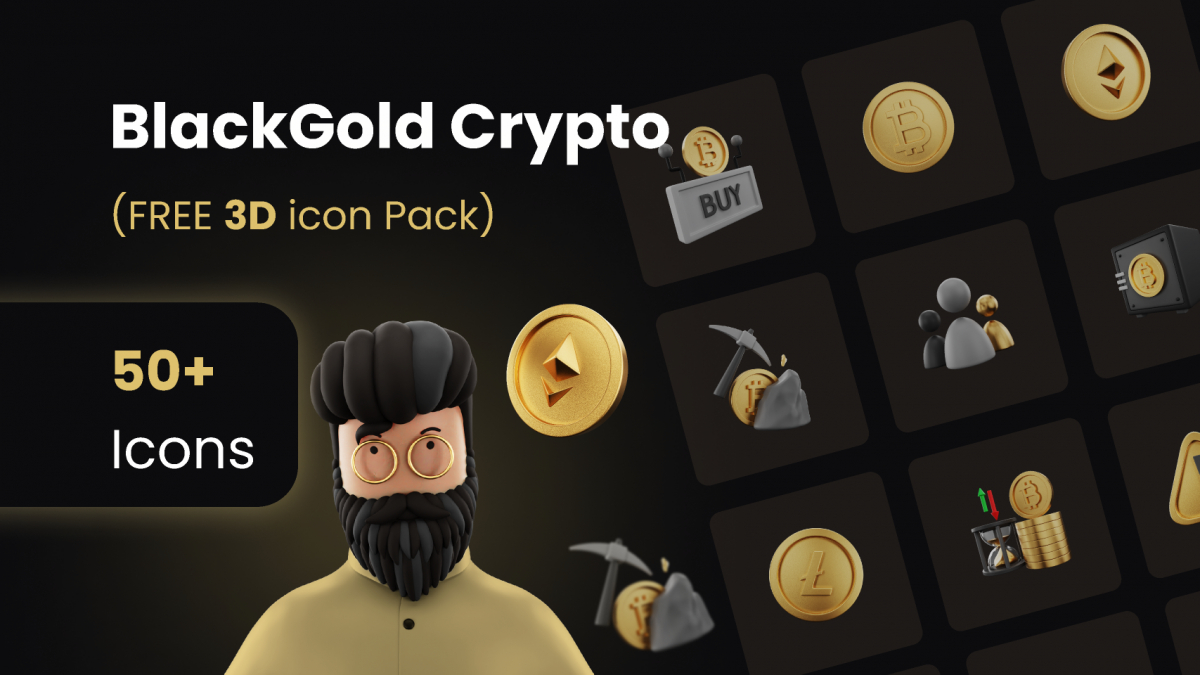 Figma BlackGold Crypto Currency Free 3D icons