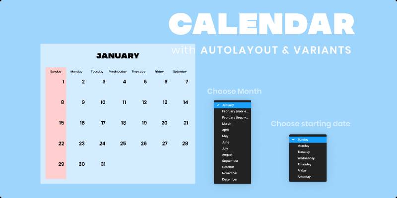 Figma Calendar 2022 with Auto Layout and Variants